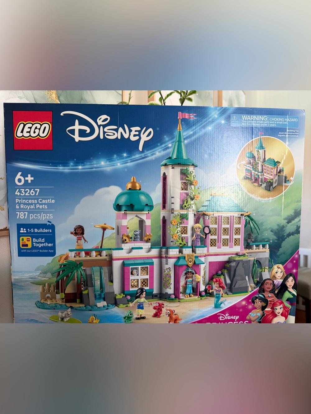 Disney LEGO 43267 Princess Castle Playset in Pink, Teal & White with Gold Accent